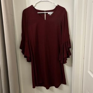 Calvin Klein Burgundy Ruffle Sleeve Dress Sz 4